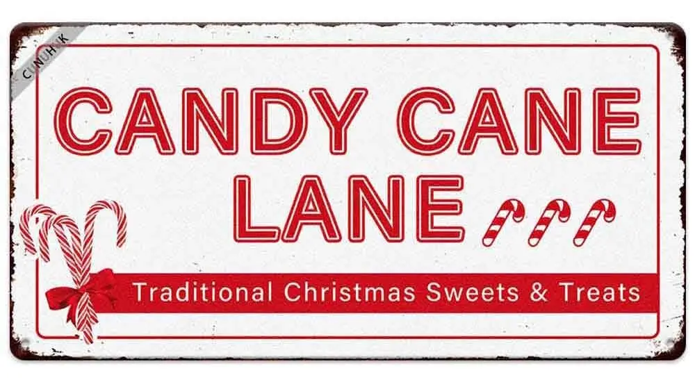 Candy Cane Lane Traditional Christmas Sweets And Treats Metal Tin Sign Vintage Retro Poster for Kitchen Cafe Bar Home Wall Decor