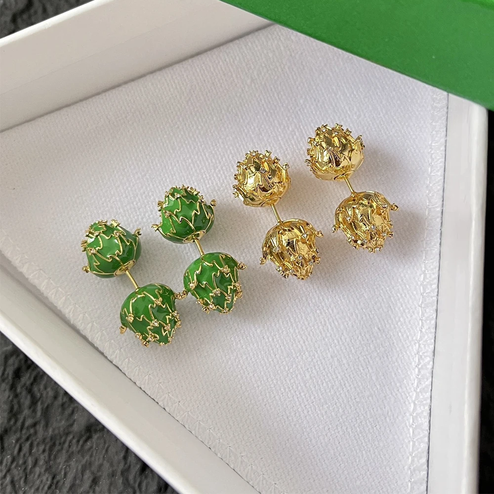 To Reines 2024 Vintage Classic Green Gold Flower Pendientes Fashion Jewelry Party Nightclub Girl Gift Earrings For Women