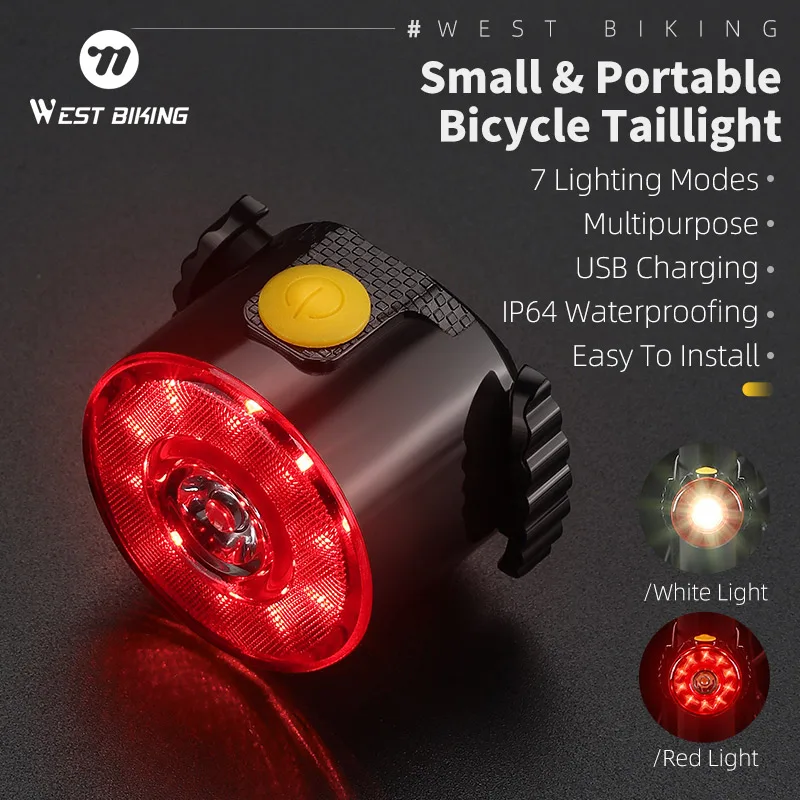 WEST BIKING USB Rechargeable Bike Light Mini Warning Taillight LED Waterproof Highlight Riding Taillight Front Rear Bicycle Lamp