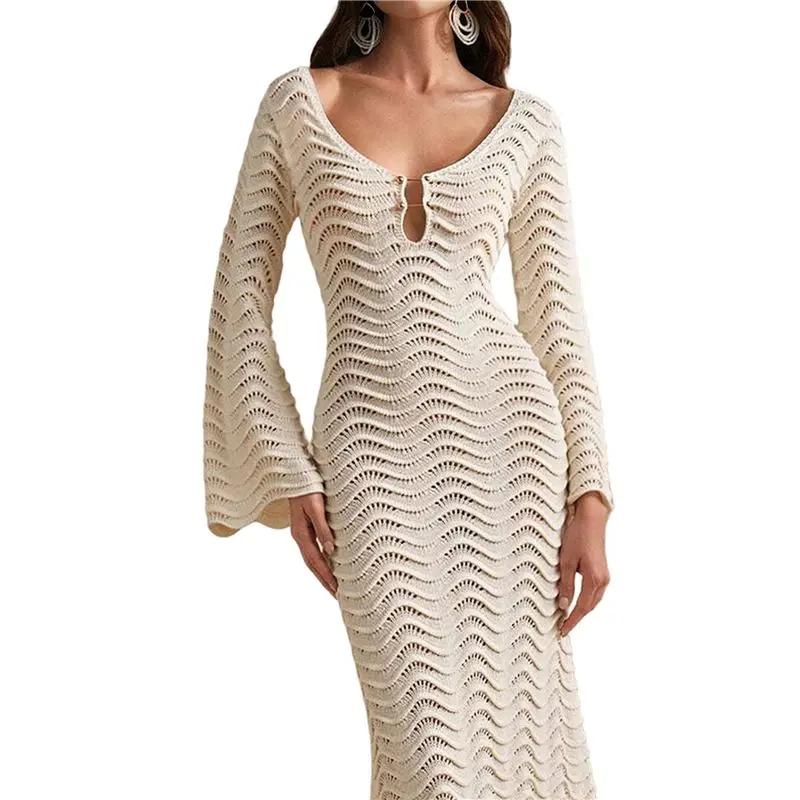 CYL-Women's Swimsuit Crochet Cover-Up Knitted Swimwear Spring And Autumn Tight Beach Dress Holiday Wear