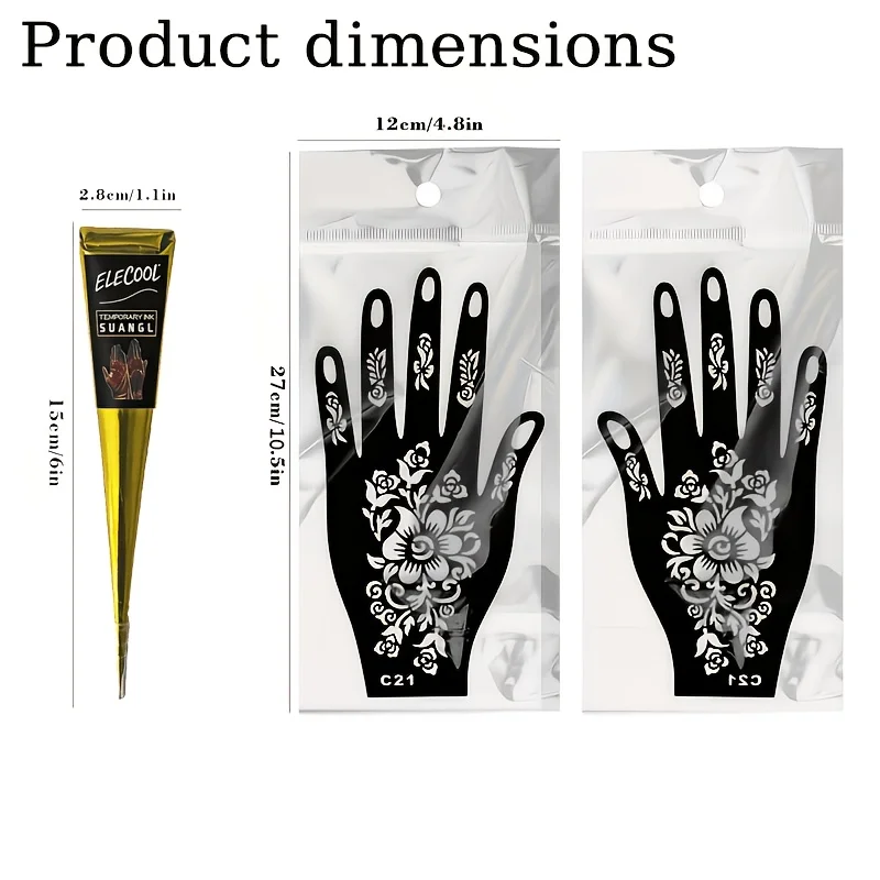 SUANGL Henna Temporary Tattoo Set 15/16/19PCS Body Art Kit with Stencils for Freckle Drawing Creative Gift Tattoo Supplies