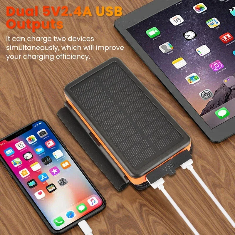 Power Bank tenaga surya, baterai eksternal dapat dilipat Output 2USB mendukung pengisian cepat ponsel di Multi perangkat