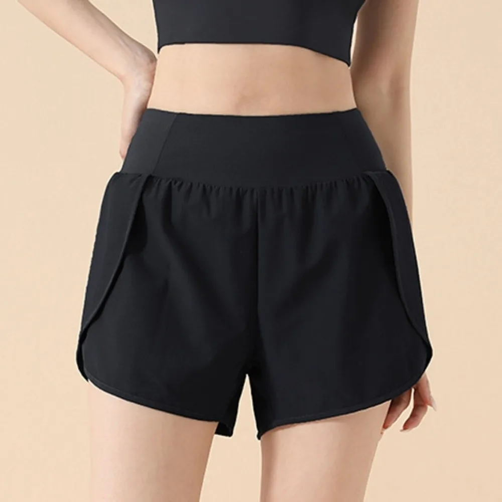 

Anti-glare Lining 2 in 1 Yoga Shorts Loose Fitting Hem Elastic Sports Shorts Breathable Side Pockets Fitness Shorts Running