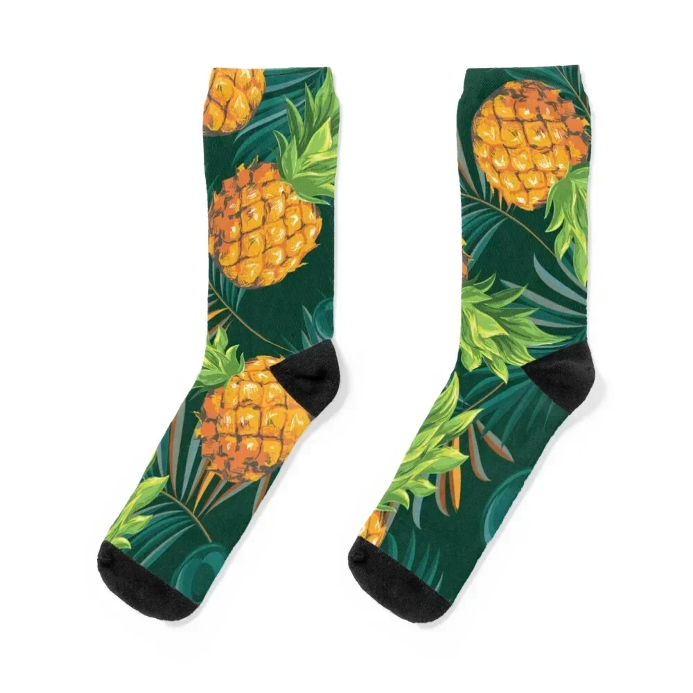 Pineapples with palm leaves on a tropical background pattern for Men's & Women's Fashion Socks gym Socks Woman Men's