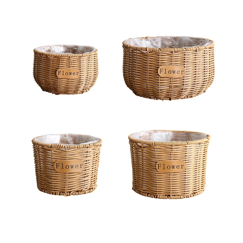 Woven Flower Basket Rattan Storage Garden Plant Pot Fruit Planter