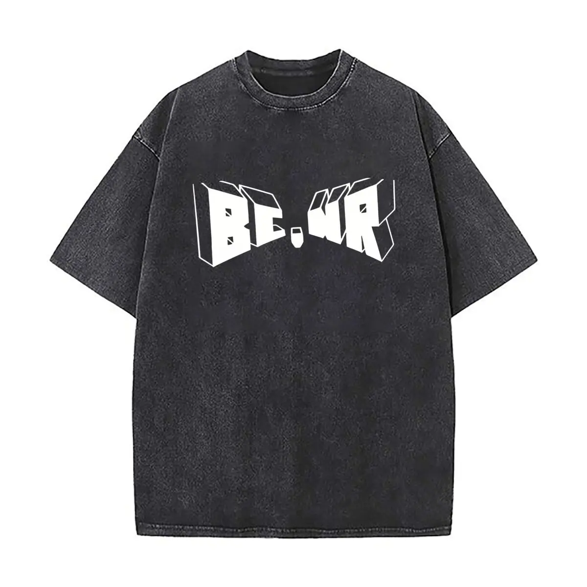 BE NR Text Minimalist Stylized Design Art Vintage Distressed Washed Cotton Short Sleeve Streetwear Outfit