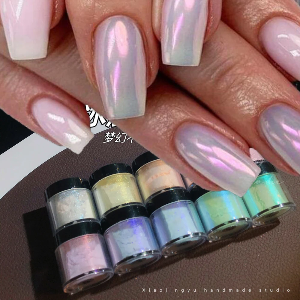 5g/box Aurora Nail Powder Pearl Nail Glitter Neon Dust Effect Chrome Nail Art Mermaid Rainbow AB Color Dipping Powder Decoration