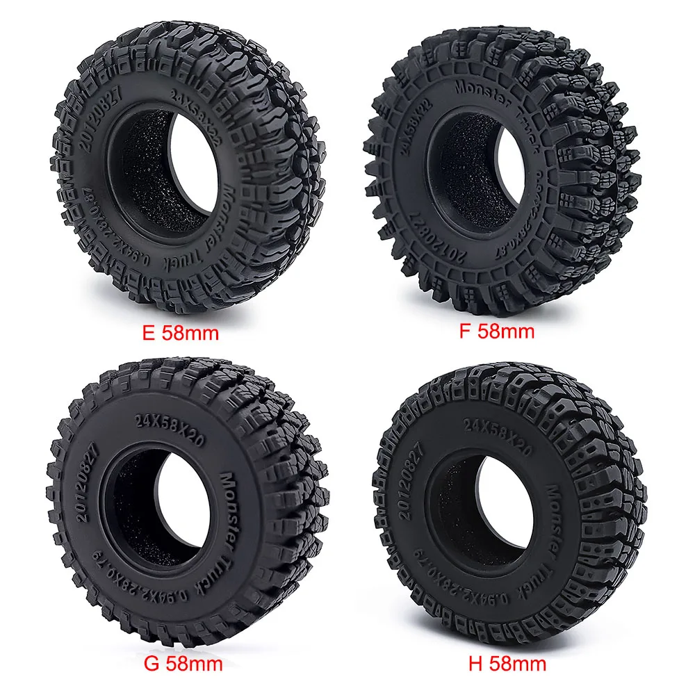 YEAHRUN 4Pcs 1.0inch Soft Rubber Wheel Tires 50/54/58/62/64/65mm for TRX-4M 1/18 Axial SCX24 1/24 RC Crawler Car Upgrade Parts