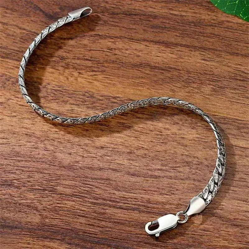 CHUANGCHENG Luxury Personality Men's Trend Retro 925 Silver Bracelet Design Simple Cuban Chain Bracelet Birthday Gift