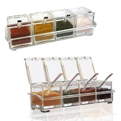 Clear Seasoning Box, Set of 4 Crystal Seasoning Storage Container with Spoon Clear Seasoning Rack Spice Pots for Pepper Spice