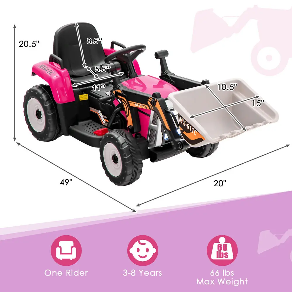 Babyjoy Kids Ride on Excavator 12V Battery Powered Loader Digger w/Adjustable Arm Pink