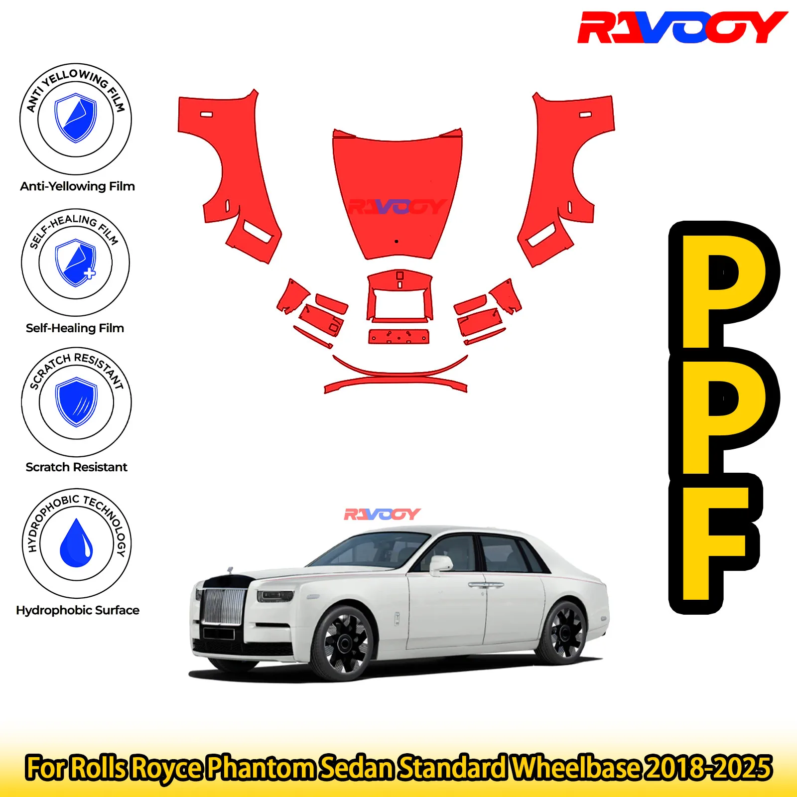 

Для Rolls Royce Phantom Sedan стандартная колесная база 2018-2025 глянцевая матовая черная предварительно вырезанная передняя PPF комплект защитная пленка для краски