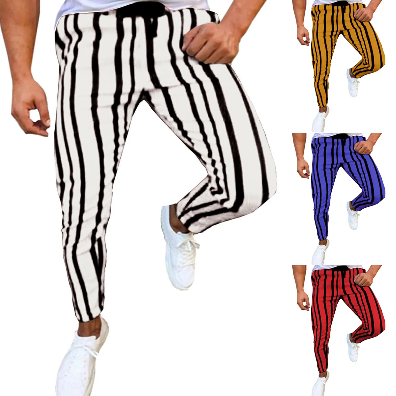 

New Fashion Pants For Mens Trousers Clothing Man Striped Printed Streetwear Business Working Casual Pencil Pants Slim Fit