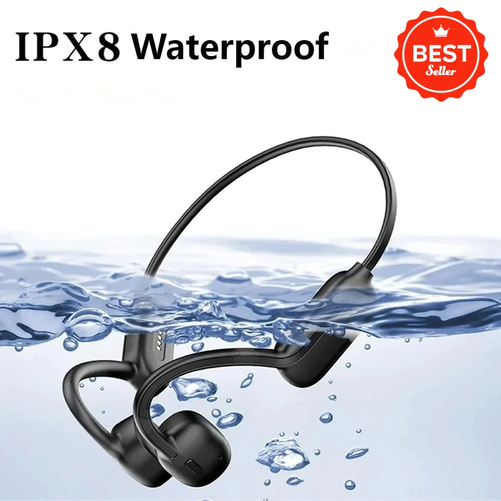 2026 AI Upgrade Bone Conduction Earphones 32GB IPX8 Waterproof Wireless Bluetooth Headset for Swimming Running with Built in Mic