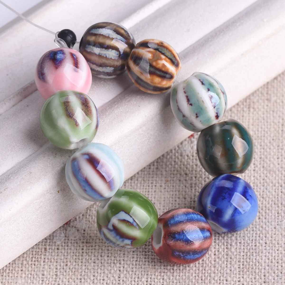 10pcs Round Pumpkin Shape 10mm Handmade Flambed Glazed Enamel Ceramic Porcelain Loose Beads For Jewelry Making DIY Bracelet