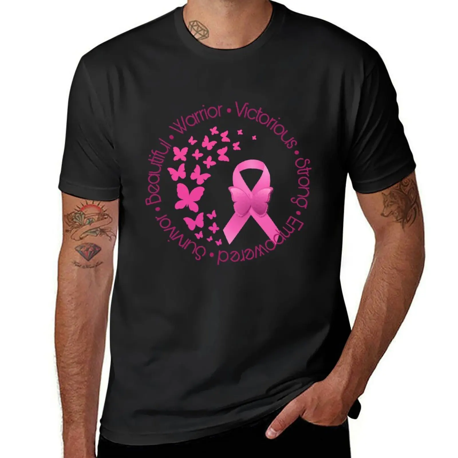 

Breast Cancer Pink Ribbon Butterflies T-Shirt kawaii clothes animal prinfor boys men t shirts