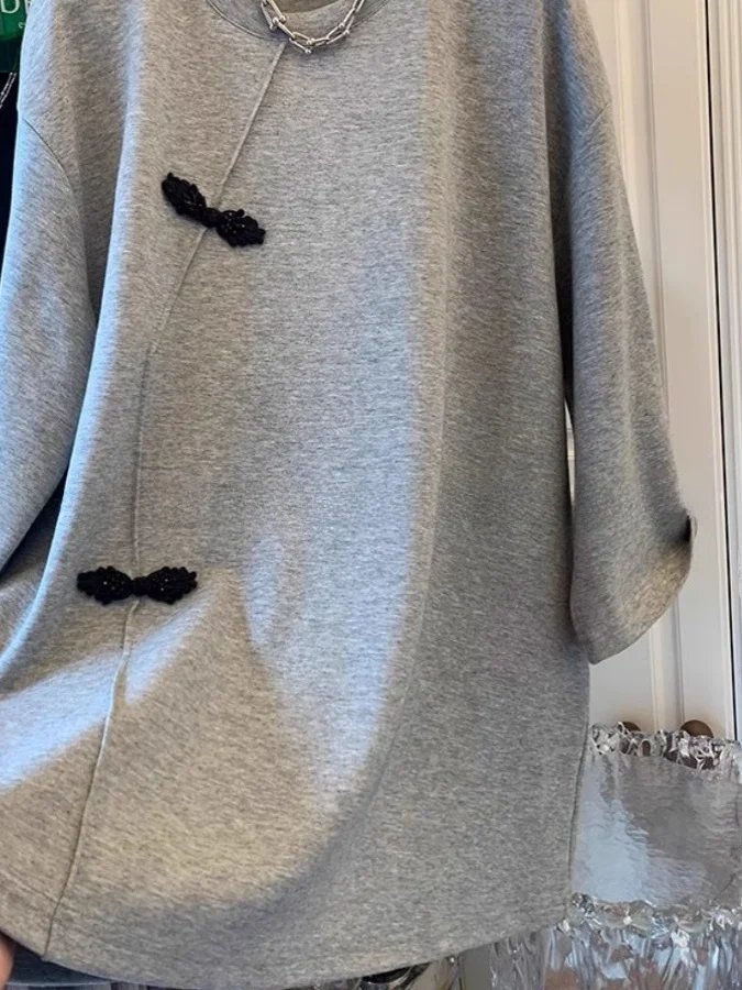 특대형 300포우 뉴 차이니즈 슬레 내셔널 트렌드 버튼 루즈 라운드 네 오트 스베 티셔츠 유니크 f 스베 썸머