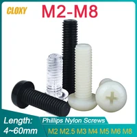 100/ 50/ 20 piezas M2 M2.5 M3 M4 M5 M6 M8 rosca métrica negro blanco Nylon plástico Phillips Pan cabeza Cruz tornillo redondo L = 4-60mm