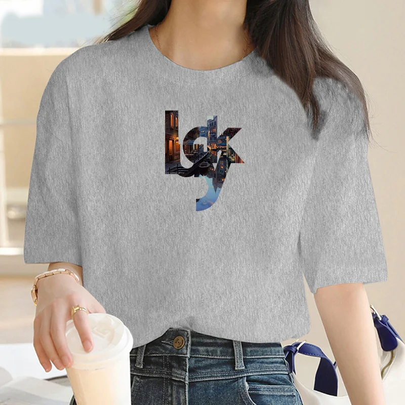 Letter T-shirt Landscape LUCKY Printed top T-shirt Fashion luxury brand Y2K Street T-shirt blouse o collar short sleeves