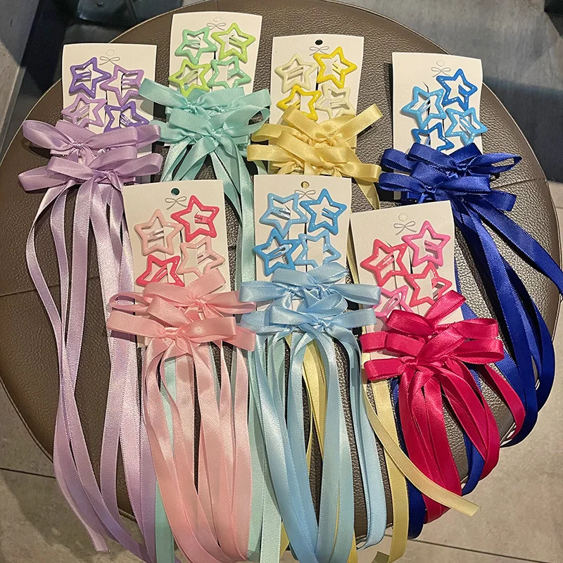 6 Teile/satz Sternförmige Band Haar Clip Bunte Satin Band SideClip Nette Kopfbedeckungen Mädchen Damen Party Täglichen Frisur Dekoration – Detail 4