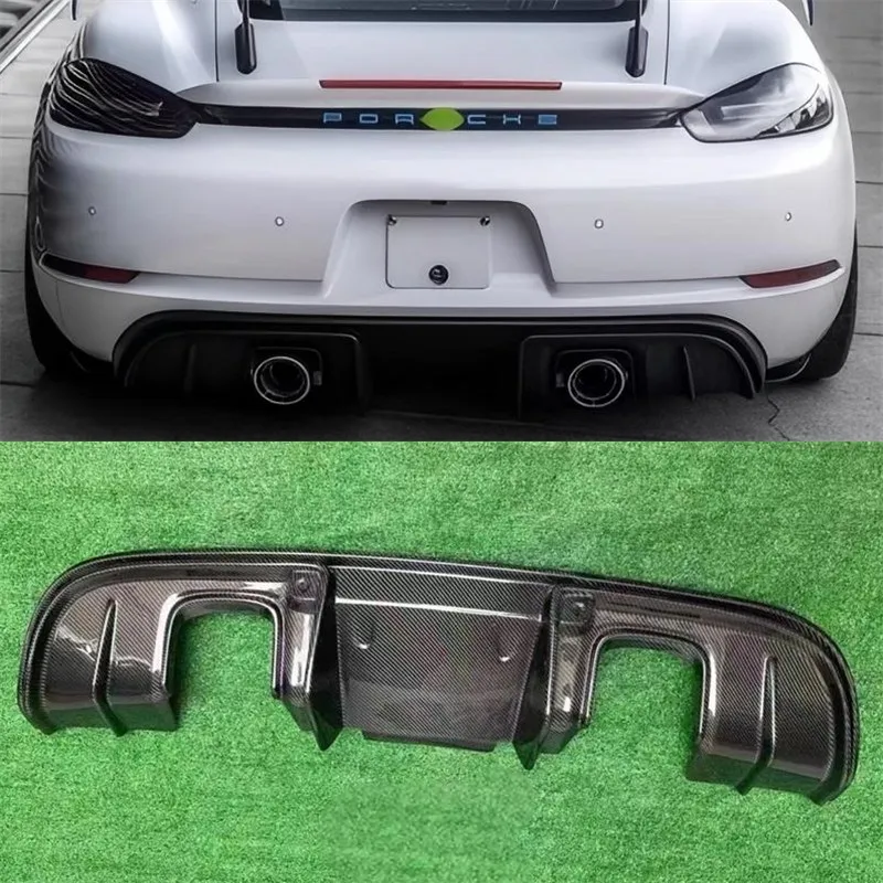 

For Porsche Boxster Cayman 718 Real Carbon Fiber Car Rear Bumper Lip Diffuser Exhaust Splitters Spoiler Accessories Body Kit