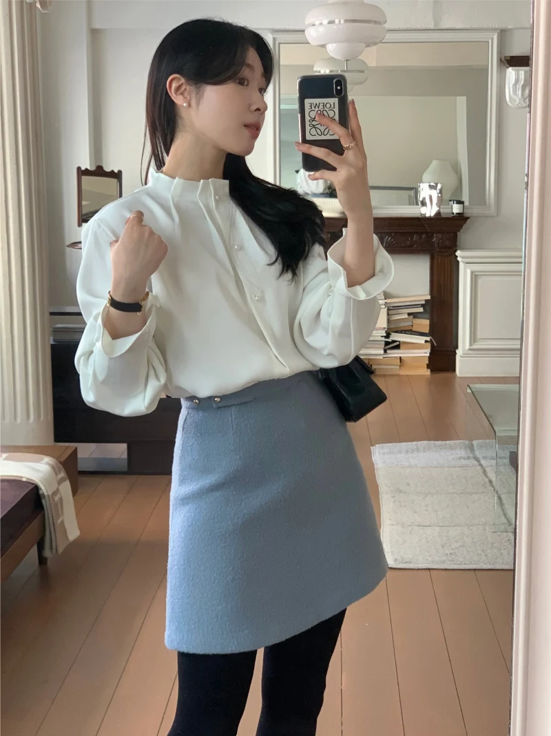 

Модная женская рубашка с рукавами-лепестками, свободного кроя, красивая, шикарная, осенний стиль, с длинными рукавами, для ношения под одеждой, стандартный крой, уличный стиль