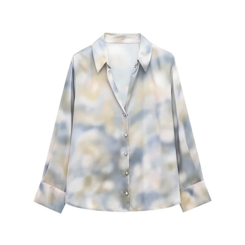 

New Tie-Dye Silk Satin Shirt, Elegant and Graceful, Casual and Fashionable