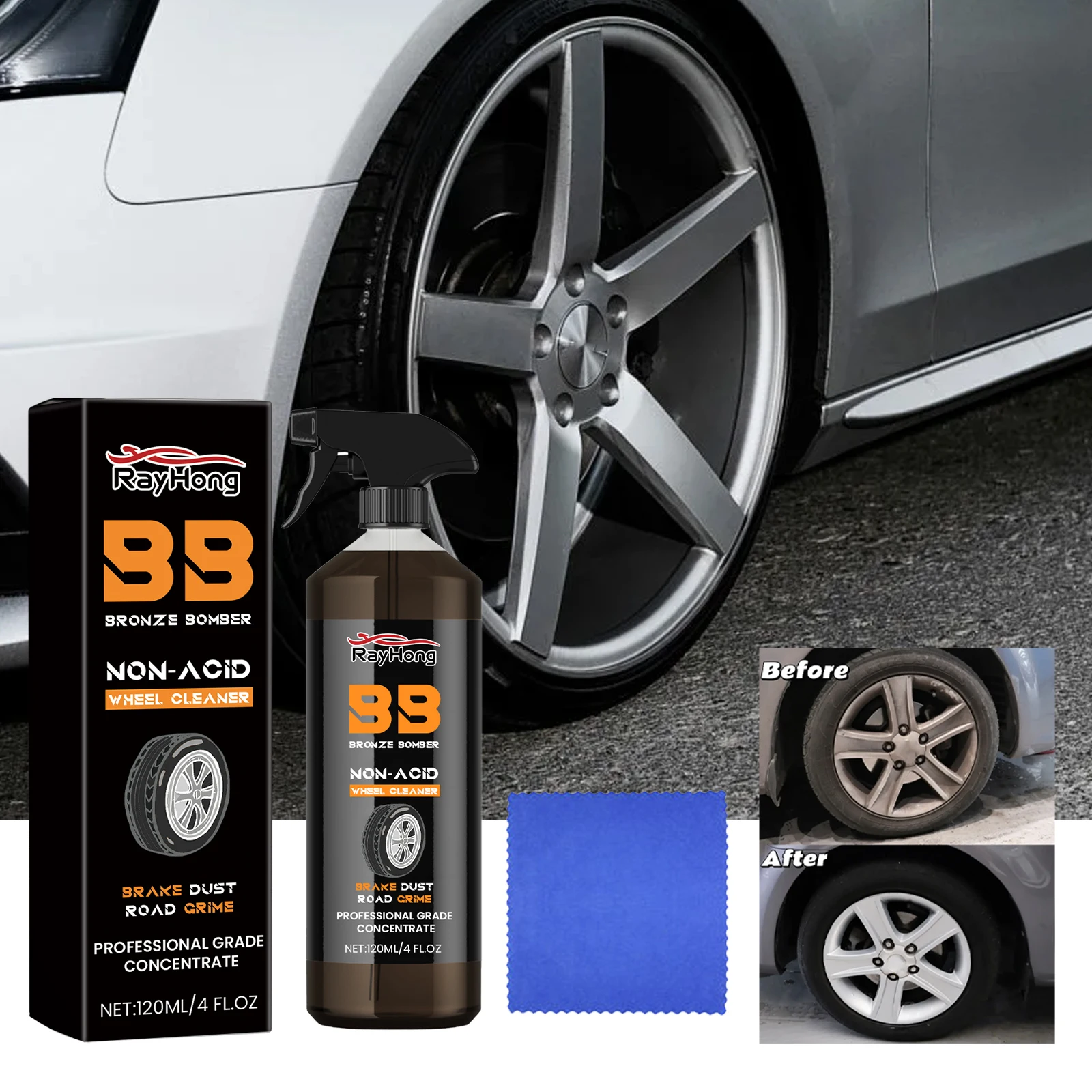Car Wheel Cleaner - Bottle, Car Tire Refurbishment Rust Stain Rust Removal Polishing Stain Cleaner, Brake Dust Dissolver & Rim Shine Spray for Most Cars, Trucks & SUVs