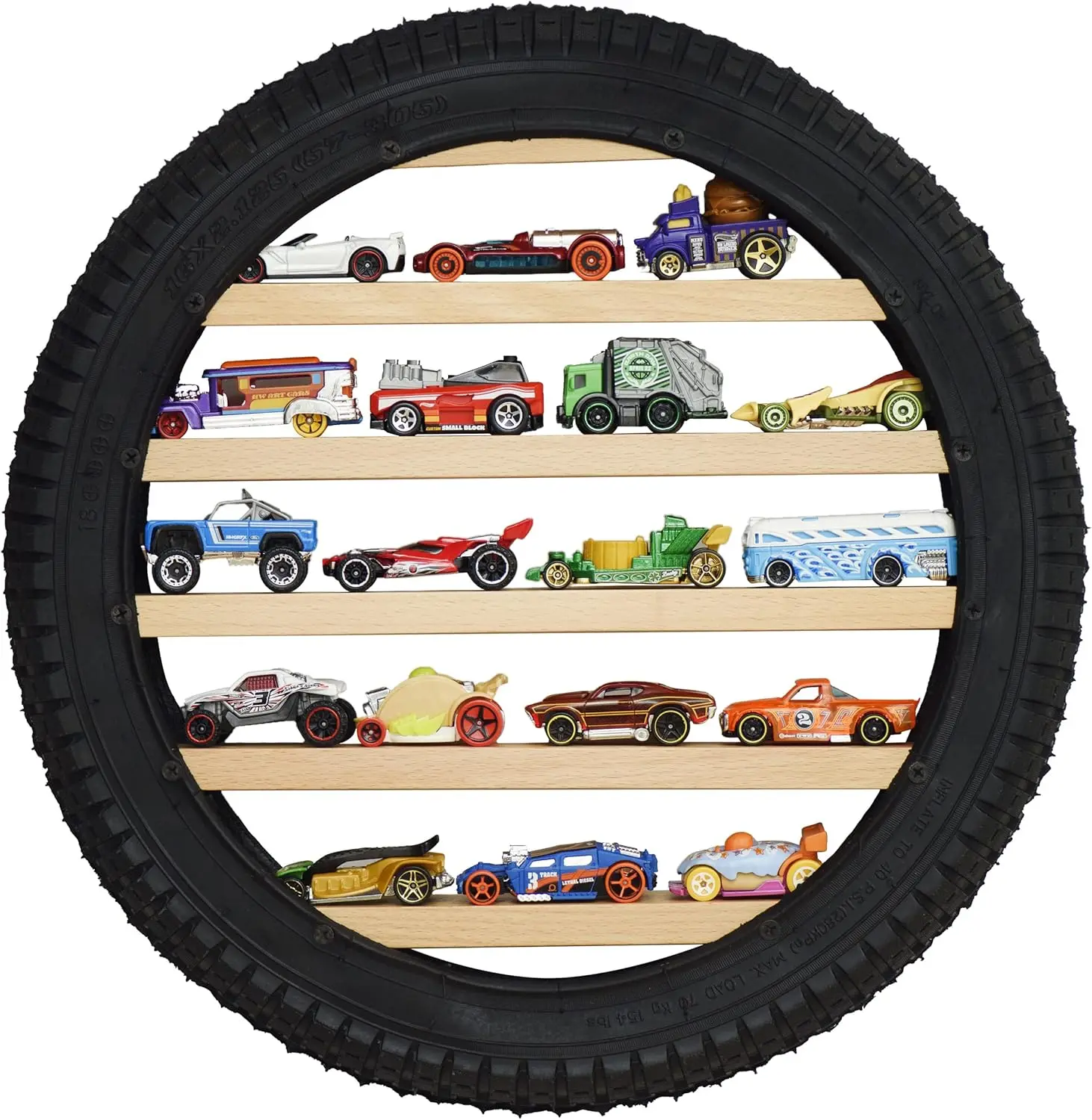 

Wall-Mounted Car Display Shelf - Organizes Up to 18 Toy Cars with Tire Design, Compatible with 1/64 Scale Models
