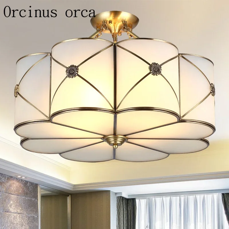 

European style copper ceiling lamp living room dining room balcony vestibule bedroom new Chinese style simple glass pendant lamp