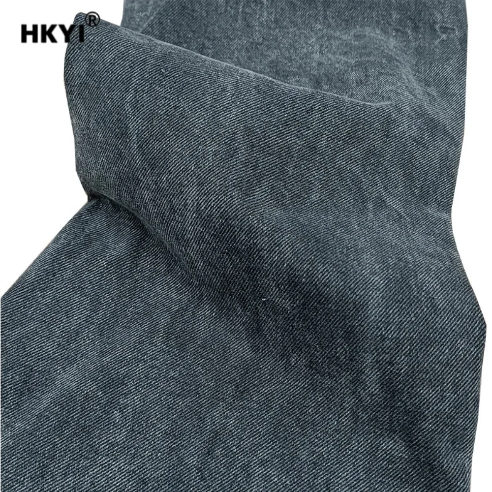 Celana Jeans Pria HKYI Hitam Abu-abu Efek Air, Bekas, Garis Goresan Air, Rusak, Model Horn