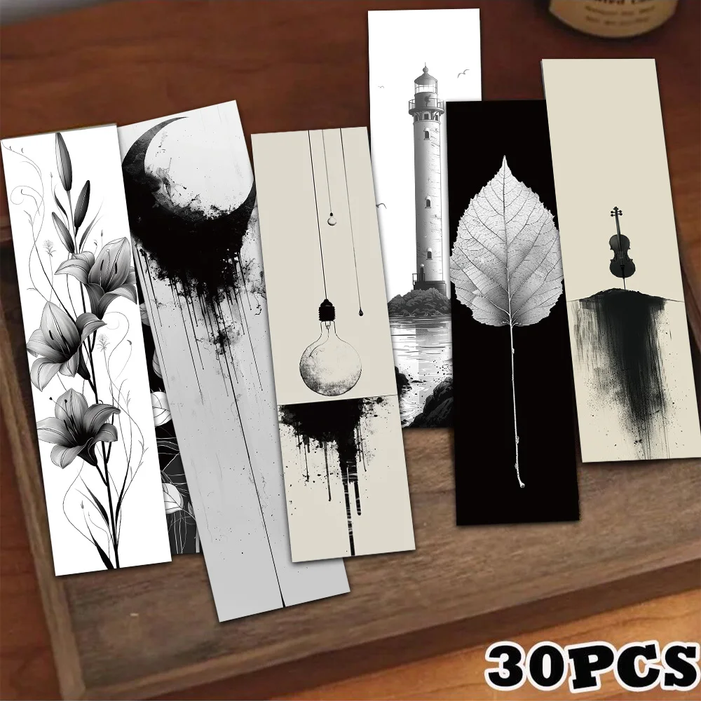 30PCS Creative Art Black and White Ink Painting Bookmarks Reading Tags Bookmarks Ink Painting Enthusiasts Collecting Bookmarks
