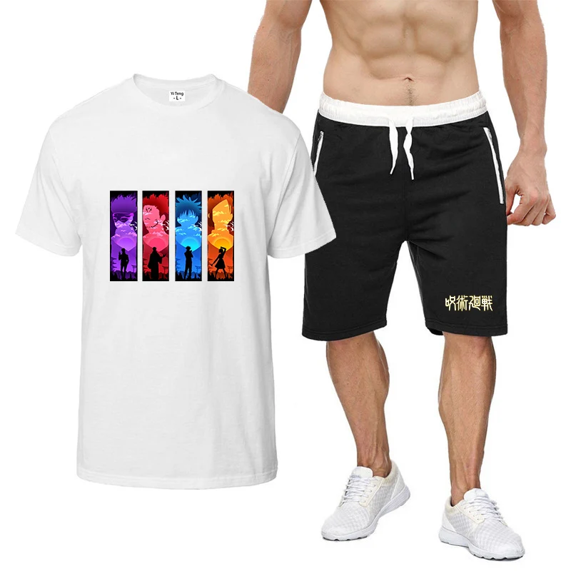 2025 Summer Jujutsu Kaisen Men's New Nine-color Short-sleeved Breathable Set Gojo Satoru T-shirt+ Sports Pants Regular Suit