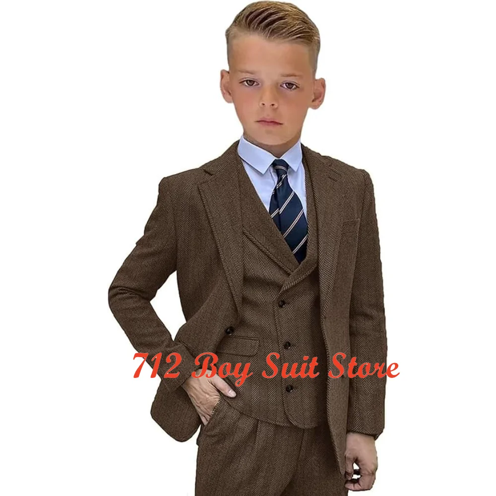 Ensemble veste et pantalon rétro à chevrons pour garçon, smokings formels en laine trempée, blazer pour enfants, glaçage de mariage, QueParty, 3 pièces