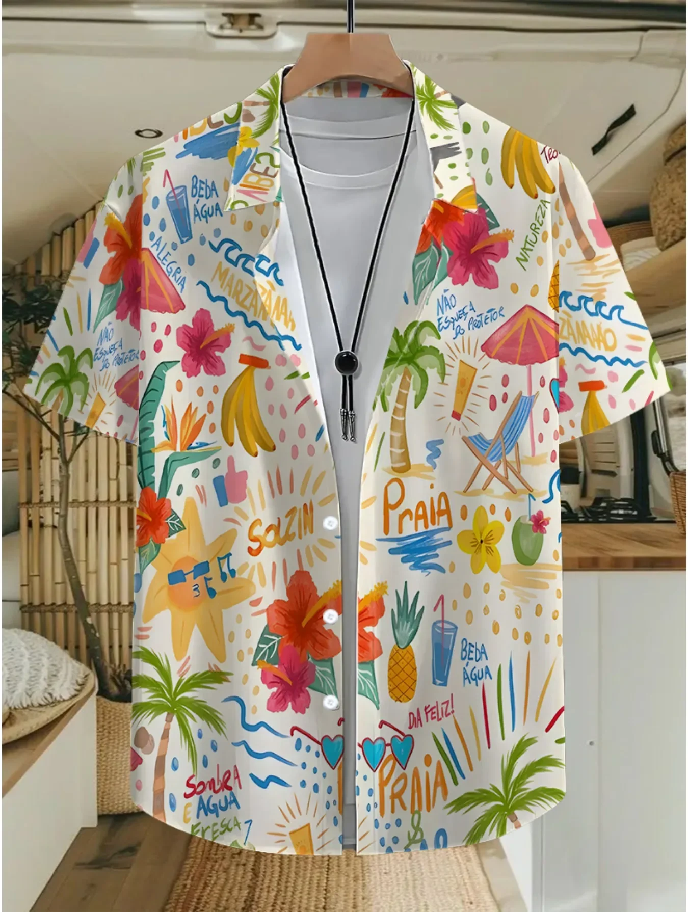 Men Summer Short Sleeve Hawaiian Aloha Shirt, Light Blue Retro Daisy Floral Print Multi Style Available