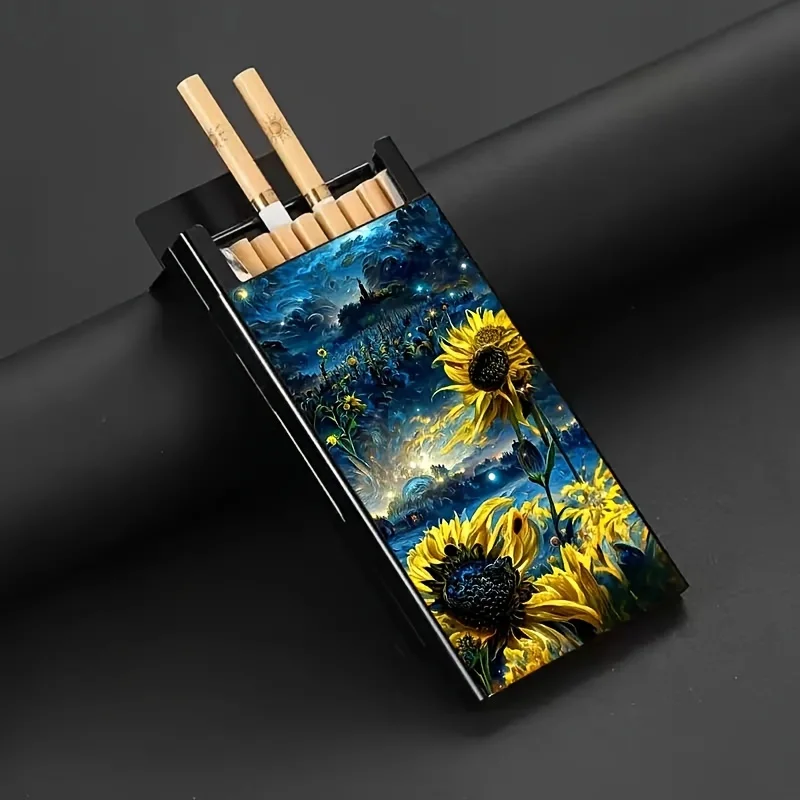 Slim Aluminum Cigarette Case,Roses/Starry Sunflower/Dark Romance Roses Design,Elegant Pocket Box For Cigarettes,Anniversaries