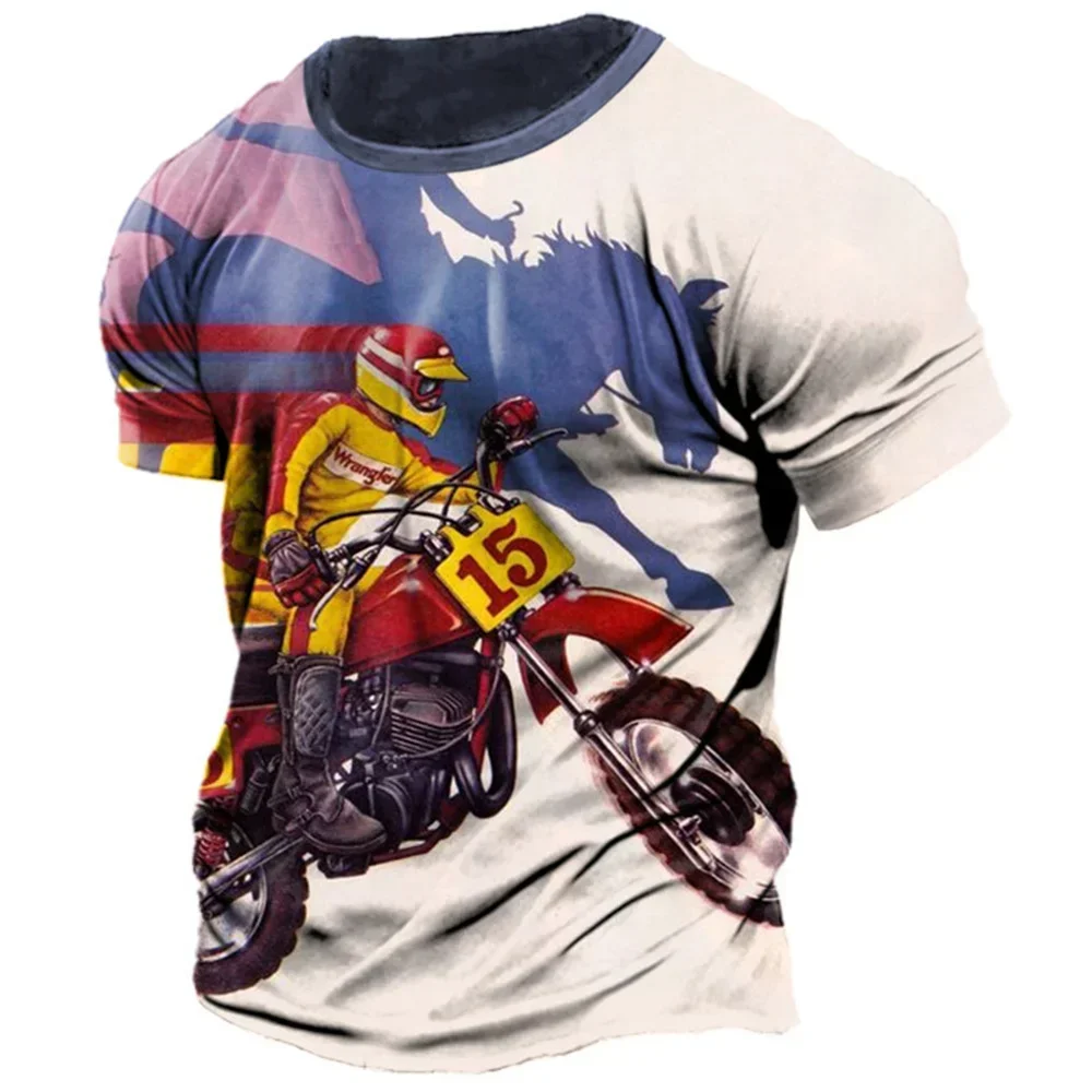 Vintage Motorcycle T Shirts For Men 3D Print Racing Loose Short Sleeve Tees Tops Streetwear Men\'s T-shirt Biker