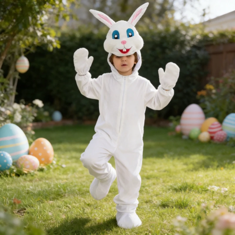 

Детский костюм милого белого кролика для мальчиков и девочек, наряд для косплея в виде животного для вечеринок, сценических выступлений и ролевых игр