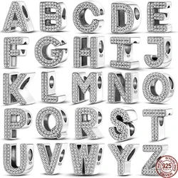 New Original A-Z Alphabet  925 Sterling Silver Charms Pendants Fit DIY Bracelet Fine Jewelry Birthday Valentine's Gift for Women