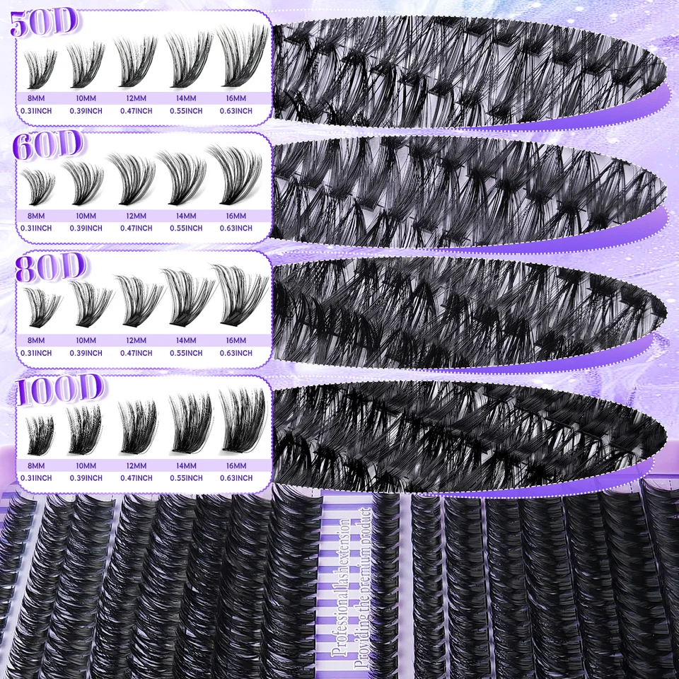 Kit de Extensión de Racimos DIY, Juego de Pestañas Postizas Esponjosas con Pegamento, Sellador y Pinzas, Larga Duración 3