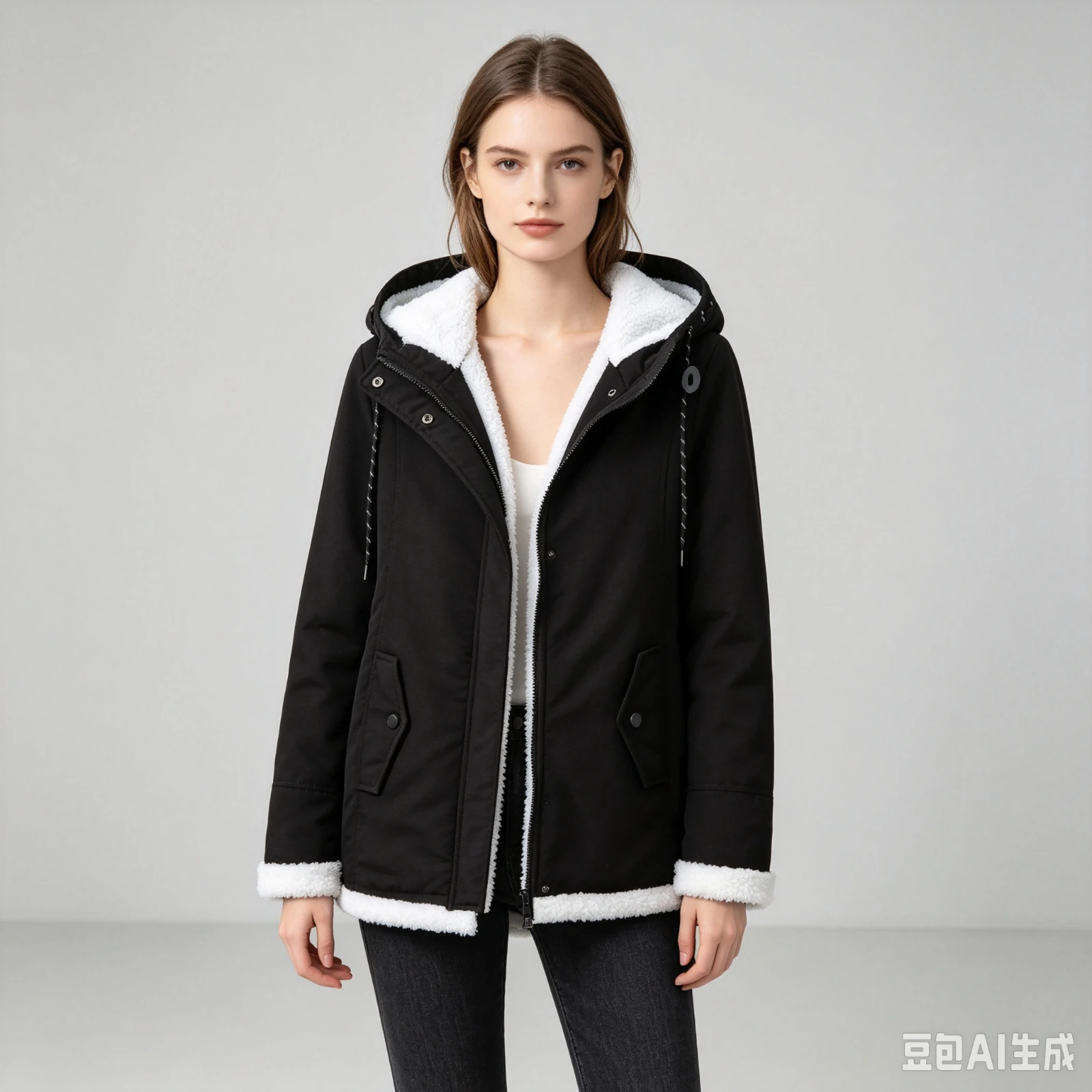 Ouma  women's Hooded Lamb Wool -=124parka=124; Winter Warm Waist-cinching Women's Cotton Jacket 615 Midi Clothes Party Femme