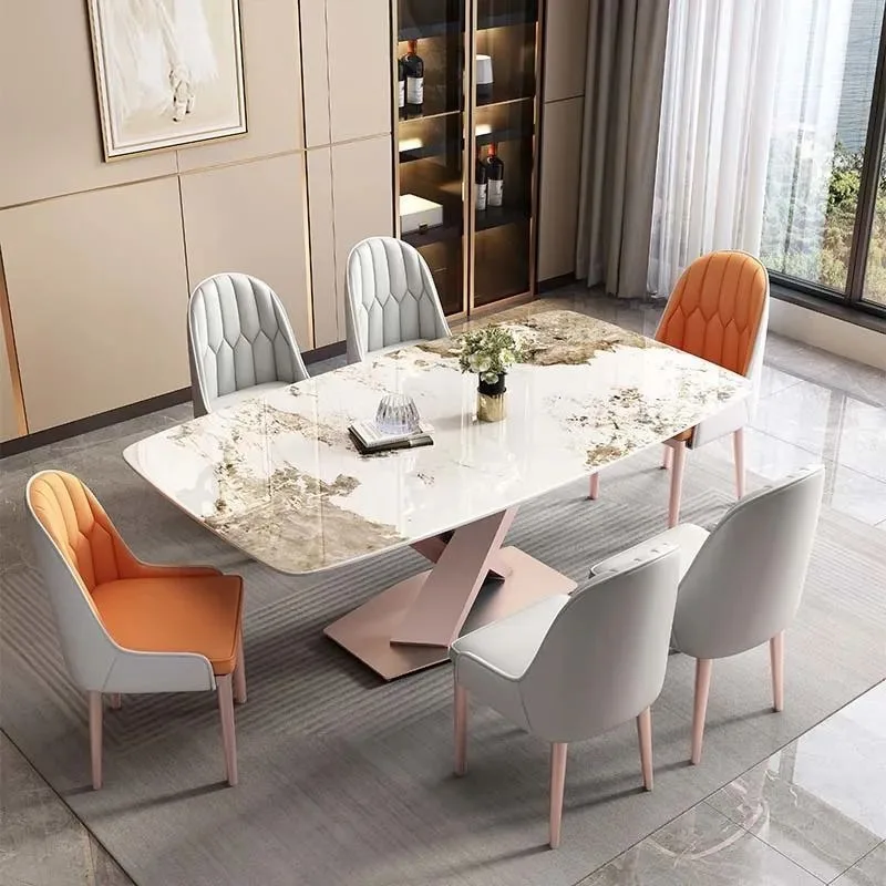 Slate dining table household small apartment dining table modern simple light luxury rectangular high-end bright surface