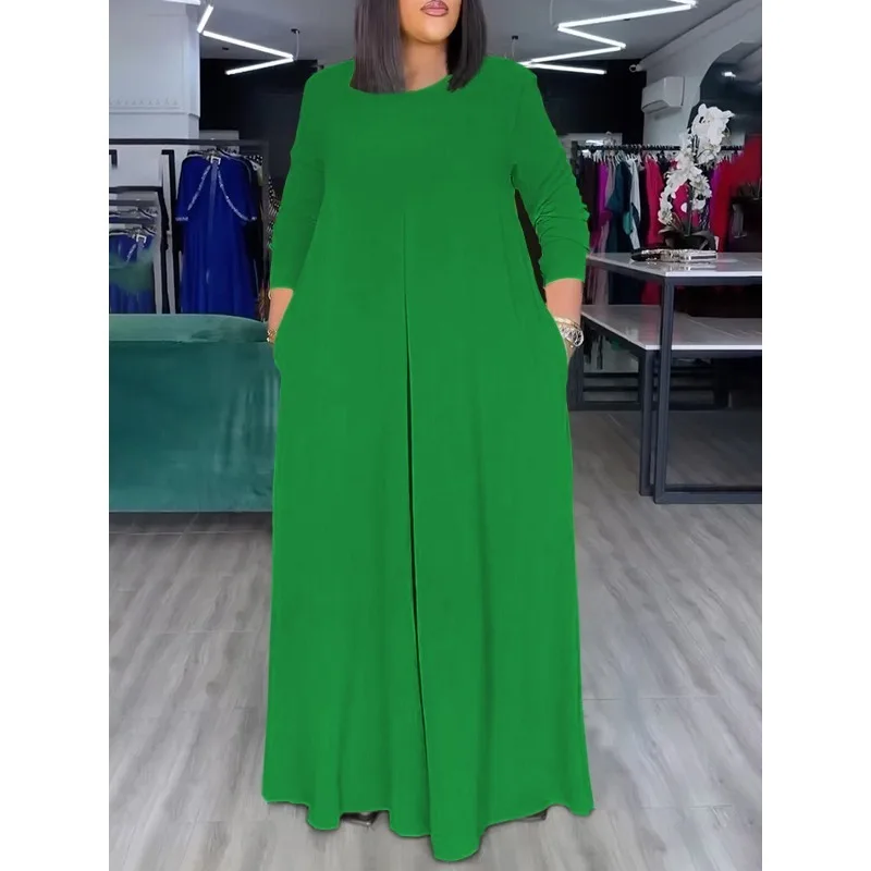 Monos de mujer en 6 colores, ropa informal elegante con cuello redondo, manga larga, bolsillos de pierna ancha, mono solitario para mujer 2025 179437