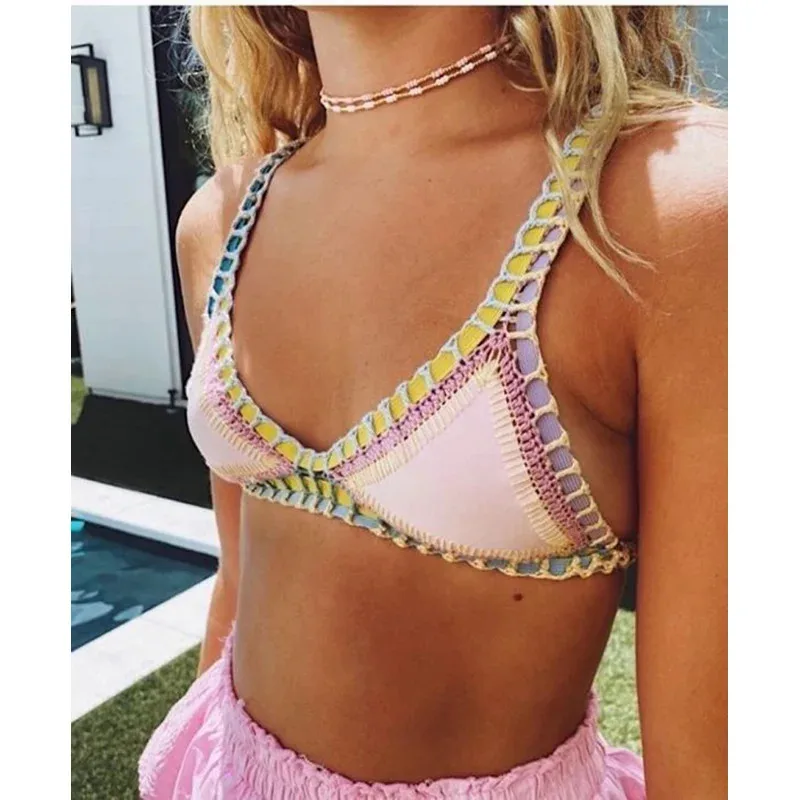 

Crochet Swimwear For Female Knitted Swimsuits Neoprene Bikini Beachwear Boho Style Swimsuit Two Pieces Bathng Suits