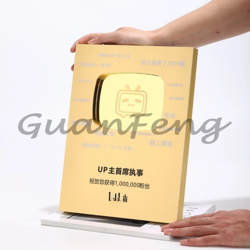 

Play Button Subscriber Rewards Business Gifts Customized Souvenirs Aluminum Identification Plaque Gold and Silver Medals,