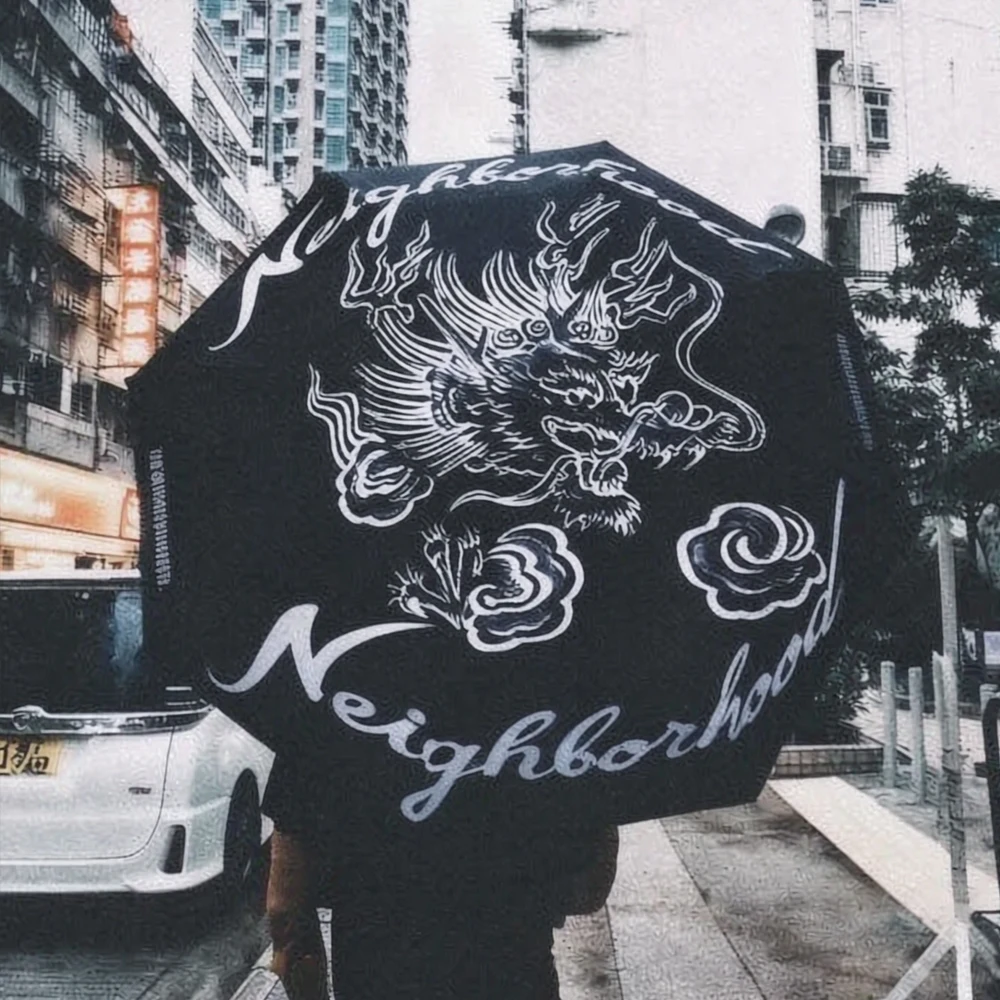 NBHD Dark Aesthetic Dragon Print Umbrella, Automatic Windproof Folding Umbrella with UV Protection Street Style