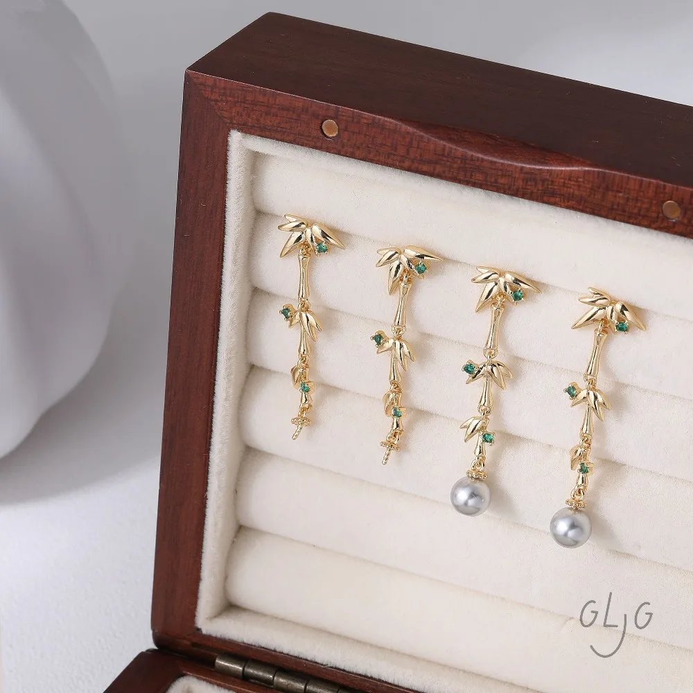 2 قطعة تصميم الخيزران الأذن ترصيع النتائج مجوهرات النحاس صنع Diy بها بنفسك أقراط لوازم 14 كيلو مطلية بالذهب اكسسوارات 37*11 مللي متر