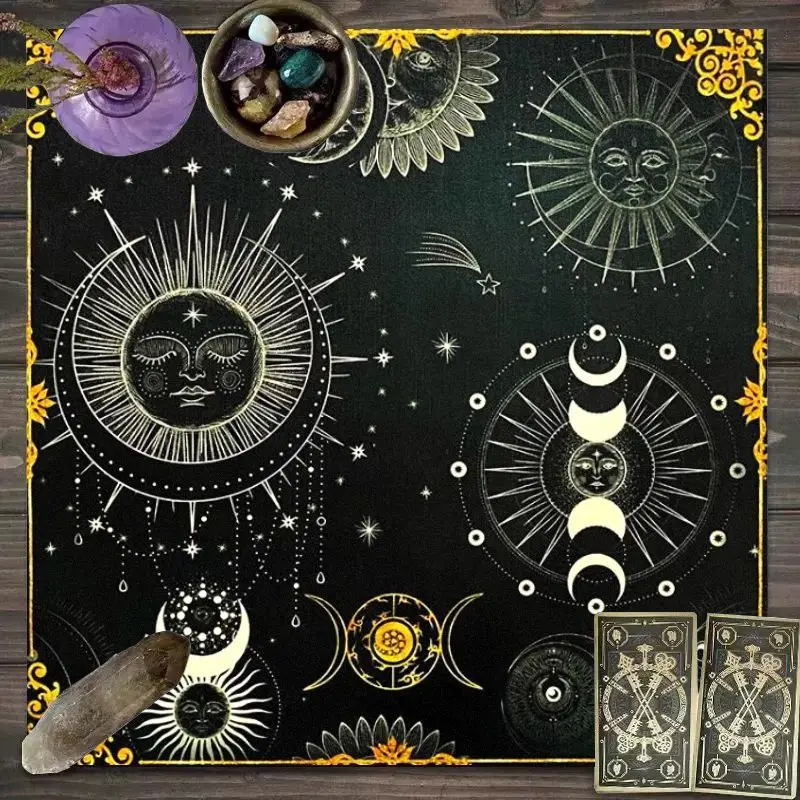 VIKAMA Celtic Pattern Gilded Tree of Life Tarot Tablecloth Mysterious Divination Altar Cloth Ritual Table Mat Background Cloth