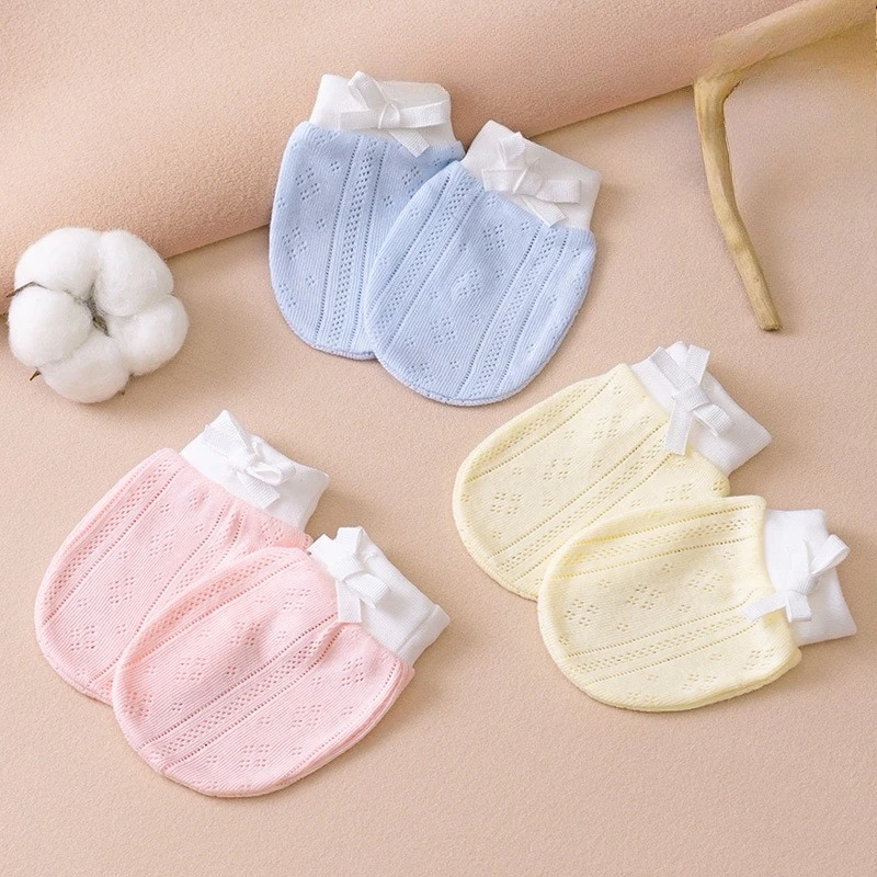 

Newborn Anti Scratch Gloves 0-12 Months Baby Spring Summer Protective Gloves Pure Cotton Baby Anti Scratch Face Thin Design New
