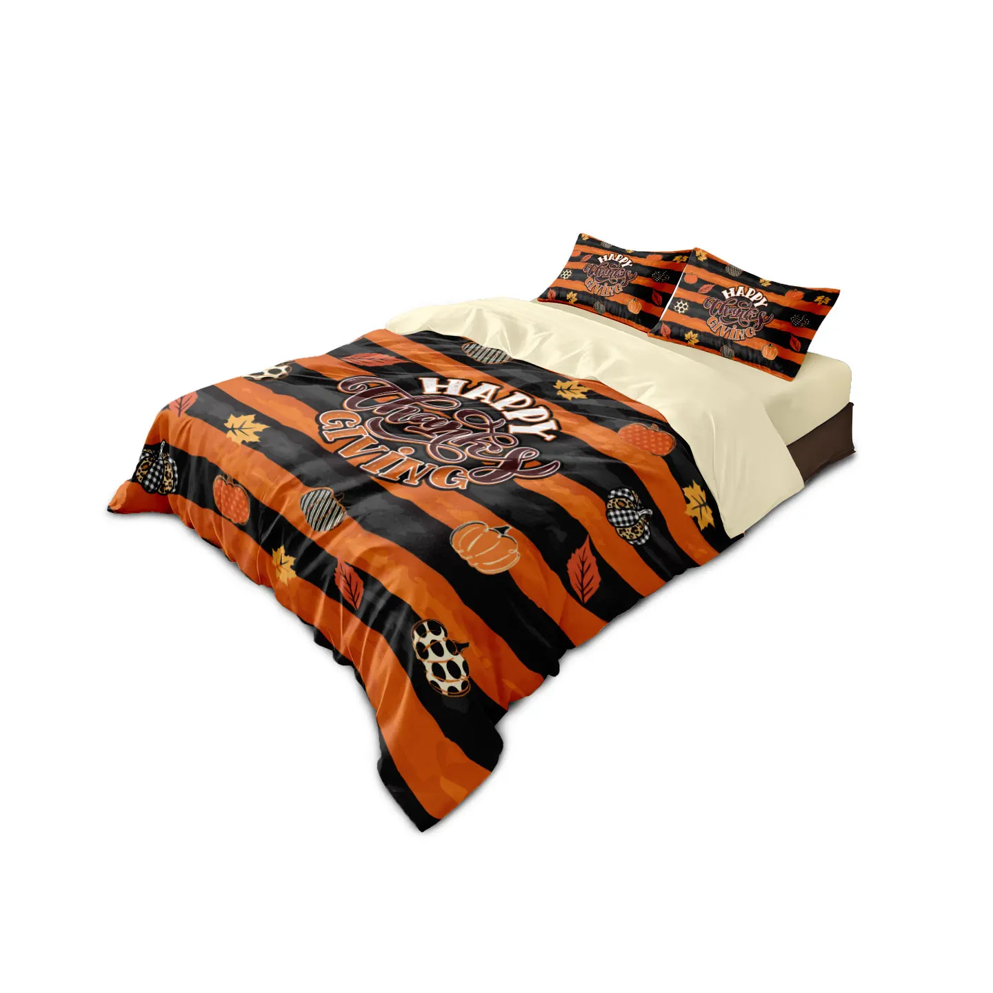 3-teiliges Thanksgiving-Steppdecken-Set mit Kürbis-Aufdruck und mehreren Größen für weiche Schlafzimmer- und Schlafsaal-Dekoration